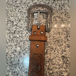 Ariat Brown Leather Belt with Large Silver Buckle